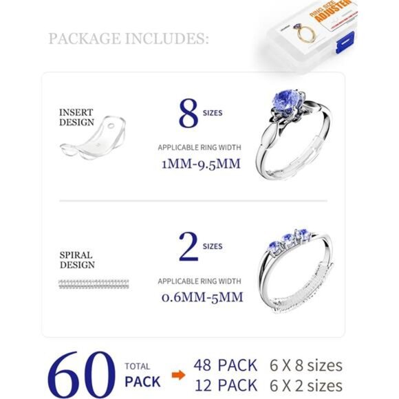 ELETIUO Ring Size Adjuster for Loose Rings - 60Pack, 2 Styles, Ring Guard, Ring - Picture 2 of 7